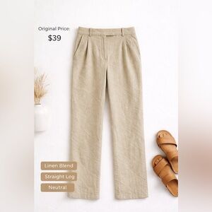 H&M Khaki Pleated Chinos in Light Beige pants